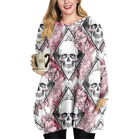 T-shirt tête de mort manches longues pour femme couleur Rose