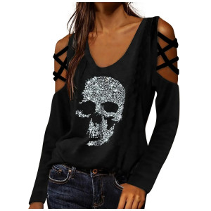 Haut Chill & Rock Skull Strass pour Femme