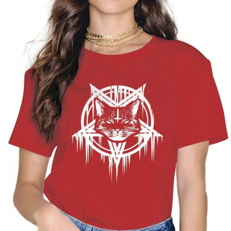 T-shirt Mystique Chat Gothique couleur Rouge