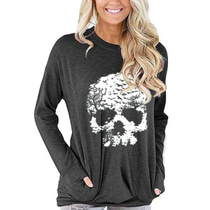 Sweatshirt Tête de Mort Crâne inspiré pour femme couleur gris