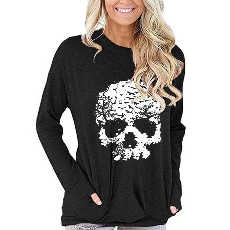 Sweatshirt Tête de Mort Crâne inspiré pour femme couleur Noir