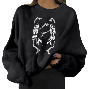 Grand Sweatshirt avec imprimé de crâne et squelette dansant  pour femme couleur noir