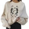 Grand Sweatshirt avec imprimé de crâne et squelette dansant  pour femme couleur Beige