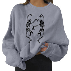 Grand Sweatshirt avec imprimé de crâne et squelette dansant  pour femme couleur gris