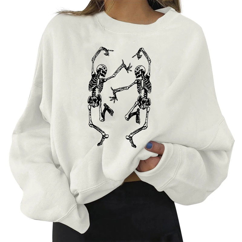 Grand Sweatshirt avec imprimé de crâne et squelette dansant  pour femme couleur Blanc