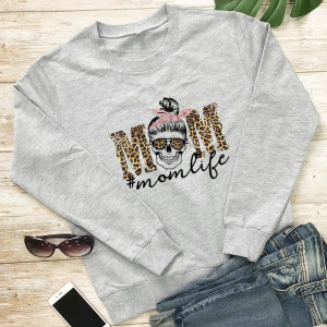 Sweat à capuche imprimé squelette à manches longues et col rond pour femmes couleur Gris