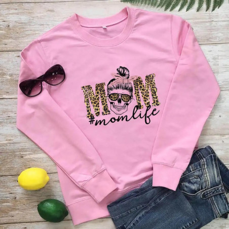 Sweat à capuche imprimé squelette à manches longues et col rond pour femmes couleur Rose