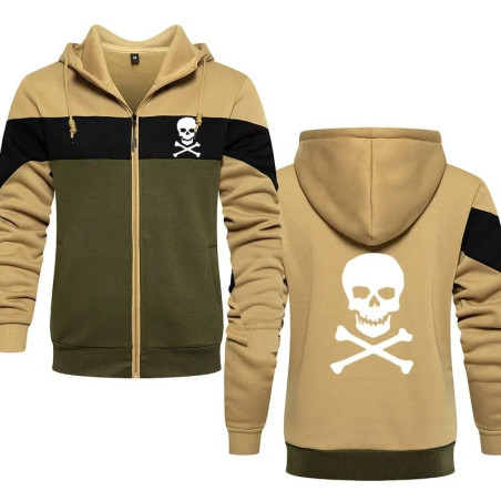 Veste Tête de Mort Sweat à capuche - Édition Pirates "Jolly Roger" couleur vert kaki beige