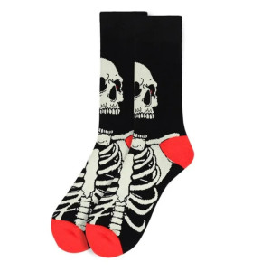 Vue complète des Chaussettes Noires avec Motif Squelette et Détails Rouges