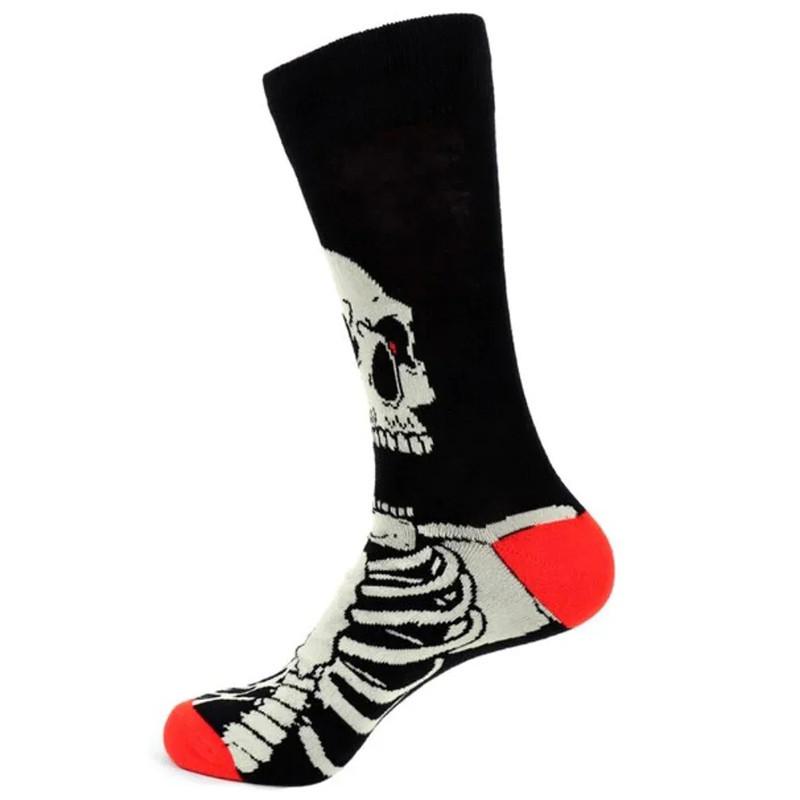 Chaussettes Noires avec Motif Squelette et Détails Rouges