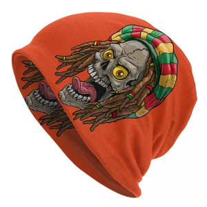 Bonnet tête de mort avec motif crâne Rasta couleur Orange