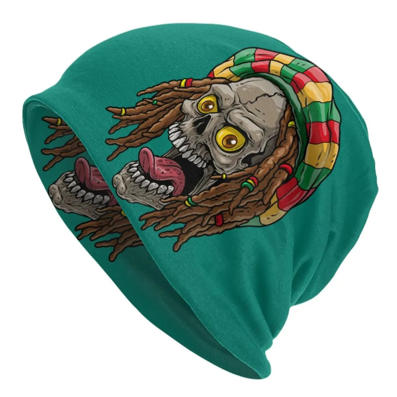Bonnet tête de mort avec motif crâne Rasta couleur Vert