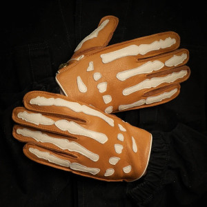 Paire de Gants Tête de Mort de Moto en Cuir Véritable Design Squelette couleur caramel