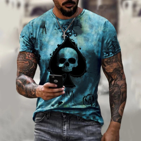Tshirt tête de mort As de Pic pour homme couleur bleu