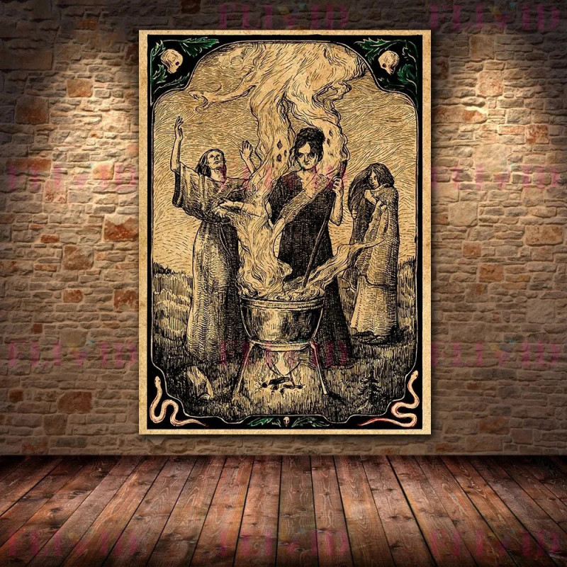 Model 2 Poster tête de mort rétro avec crâne et symboles païens religieux mystérieux - sans cadre