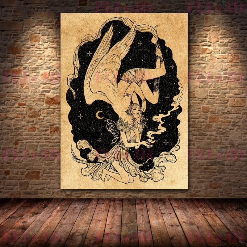 Model 15 Poster tête de mort rétro avec crâne et symboles païens religieux mystérieux - sans cadre