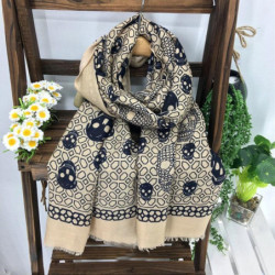 Magnifique Écharpe tête de mort coton de haute qualité pour femme couleur beige