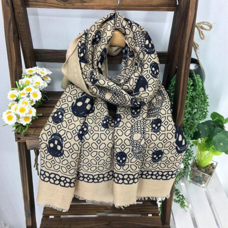 Magnifique Écharpe tête de mort coton de haute qualité pour femme couleur beige