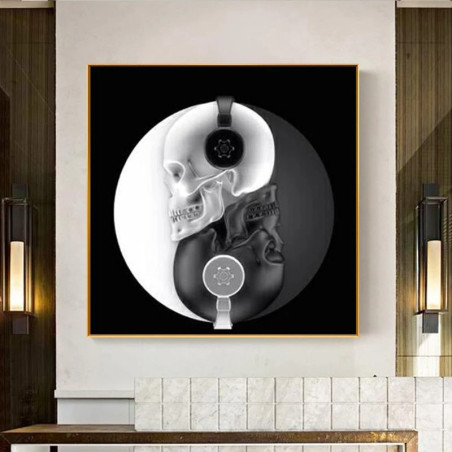magnifique Poster affiche tête de mort abstraite en noir et blanc - sans cadre