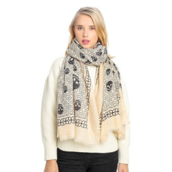 Écharpe tête de mort coton de haute qualité pour femme - couleur beige