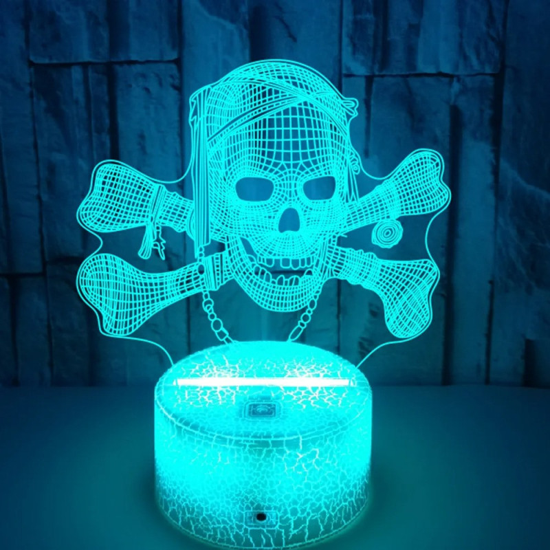 Lampe tête de Mort Crâne Pirate Lumineux LED modèle 1