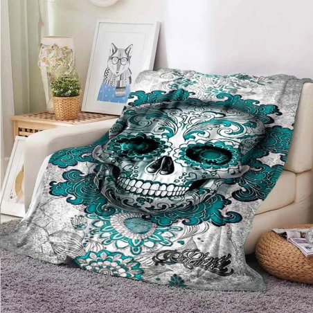 Vert Couverture en flanelle tête de mort