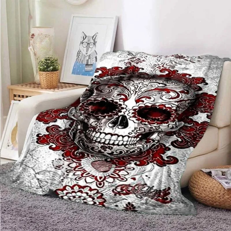 Rouge Couverture en flanelle tête de mort