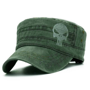 Casquette tête de mort à rabat plat avec crâne brodé couleur vert