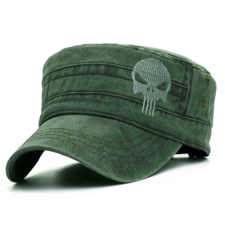 Casquette tête de mort à rabat plat avec crâne brodé couleur vert