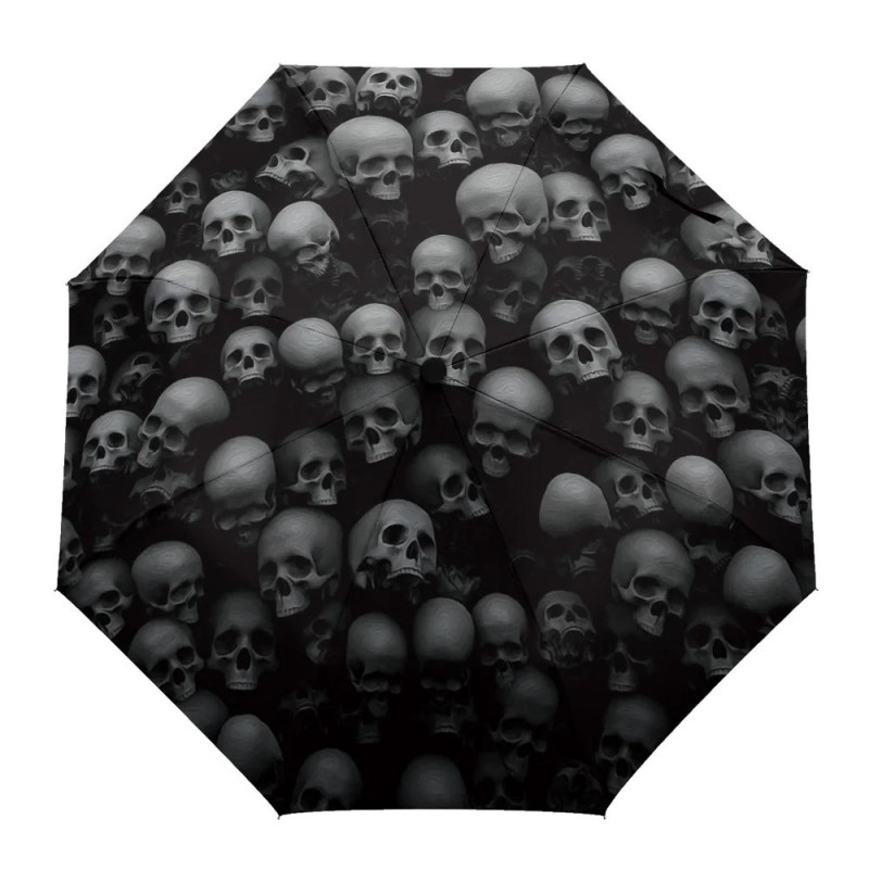 Parapluie Noir Motif Têtes de Mort en Monochrome