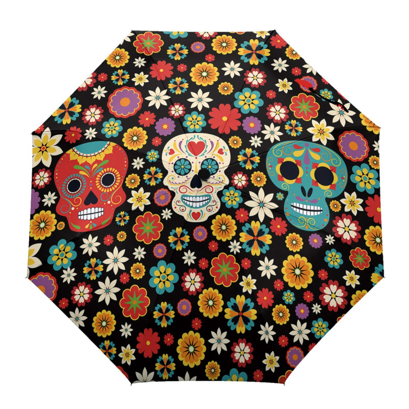 Parapluie Coloré Calaveras et Fleurs du Jour des Morts