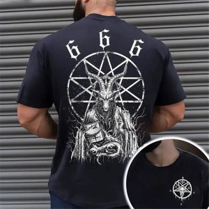 T-shirt Gothique Occulte Sceau de Baphomet - couleur bleu marine