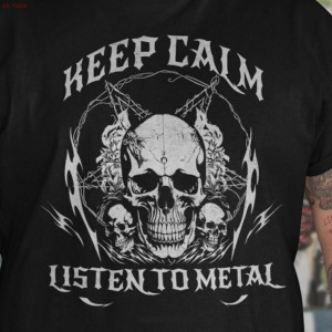 T-shirt Tête de Mort T-shirt "Keep Calm and Listen to Metal" à Motif Crâne