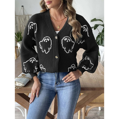 Cardigan tricoté avec imprimé Petits Fantômes pour femmes
