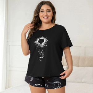 Magnifique Ensemble pyjama grande taille pour femmes Gothique Lune et Soleil Mystique