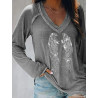 T-shirt Manches Longues Col V Gris Ailes Squelettiques d'Ange