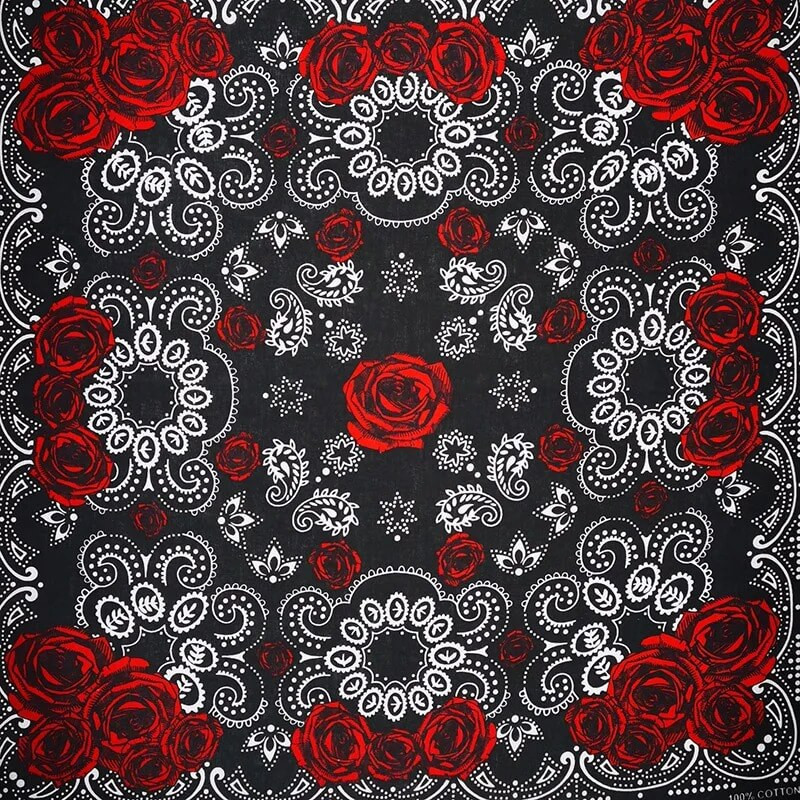 Bandana Rock "Roses Mortelles" en Noir et Rouge