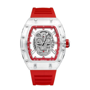 Montre Tête de Mort Chronographe Cristal Fantôme Couleur Rouge