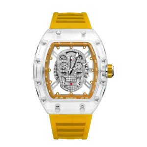 Montre Tête de Mort Chronographe Cristal Fantôme Couleur Jaune