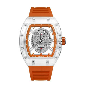 Montre Tête de Mort Chronographe Cristal Fantôme Couleur Orange