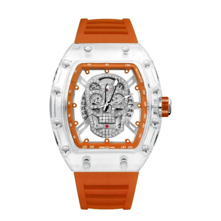 Montre Tête de Mort Chronographe Cristal Fantôme Couleur Orange