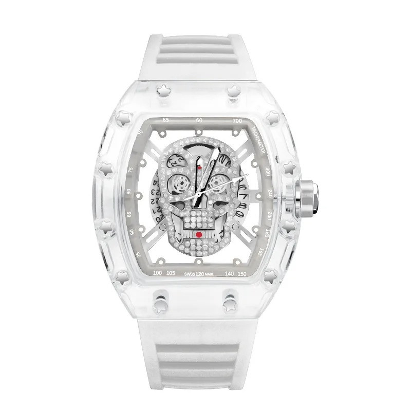 Montre Tête de Mort Chronographe Cristal Fantôme Couleur Blanc