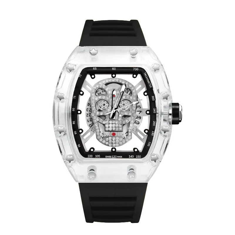 Montre Tête de Mort Chronographe Cristal Fantôme Couleur Noir