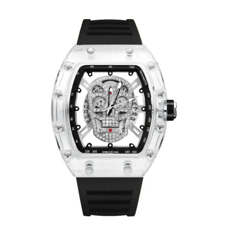 Montre Tête de Mort Chronographe Cristal Fantôme Couleur Noir