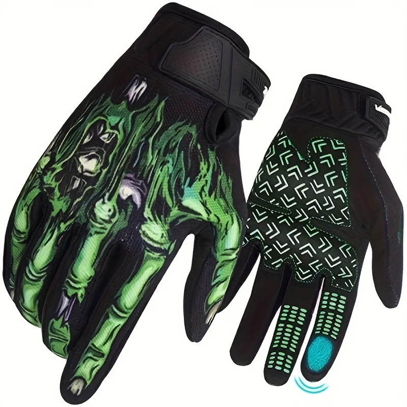 Gants Tête de Mort Squelette Spectre Verdoyant pour VTT et Vélo