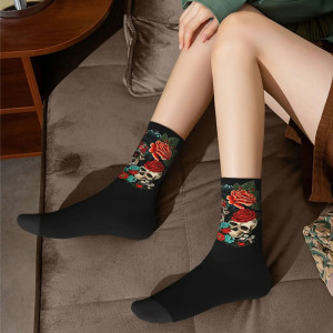 Magnifiques Chaussettes Tête de Mort "Floraison Macabre"