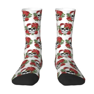 Chaussette Tête de Mort Crânes et Roses Couleur Blanc