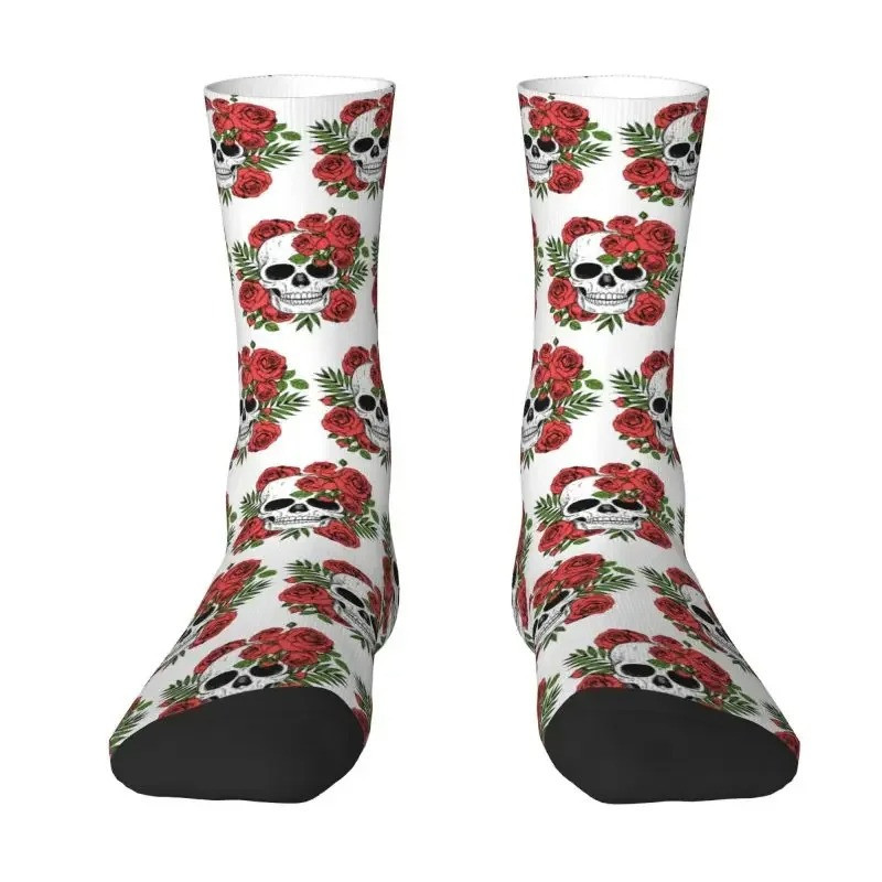 Chaussette Tête de Mort Crânes et Roses Couleur Blanc
