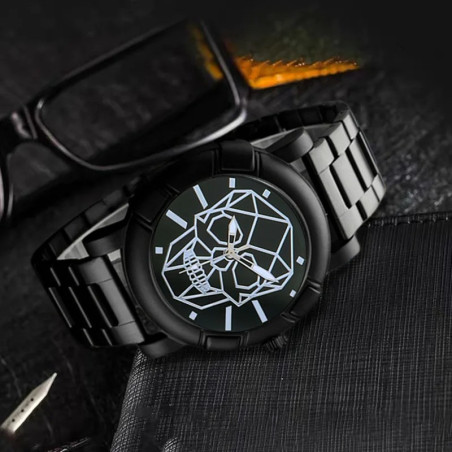 Vue complète de la Montre Tête de Mort Skullfire Watch modèle Noir