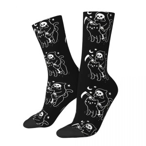 Vue devatn des Chaussette Tête de Mort Petit Chat Noir Macabre